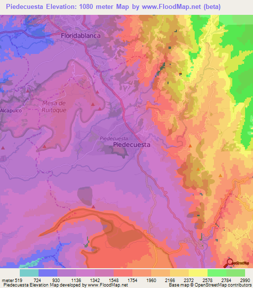Piedecuesta,Colombia Elevation Map