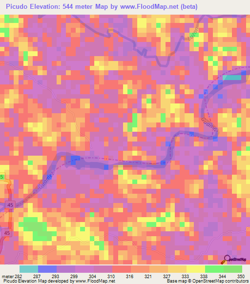 Picudo,Colombia Elevation Map