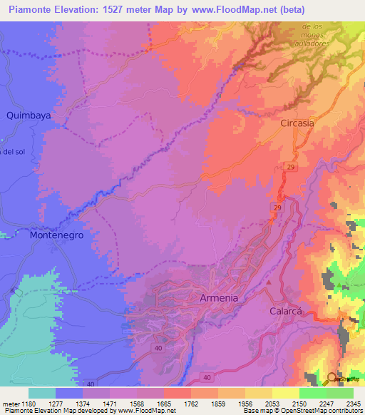 Piamonte,Colombia Elevation Map