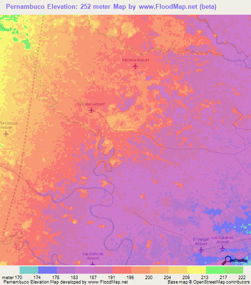 Pernambuco,Colombia Elevation Map