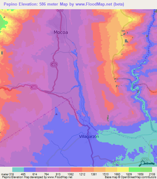 Pepino,Colombia Elevation Map