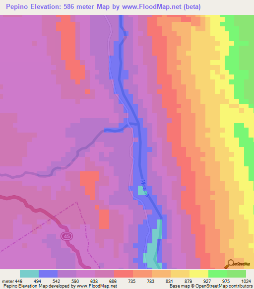 Pepino,Colombia Elevation Map