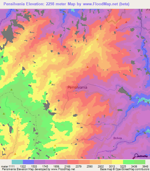 Pensilvania,Colombia Elevation Map