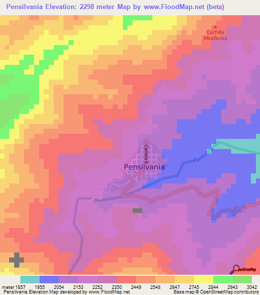 Pensilvania,Colombia Elevation Map