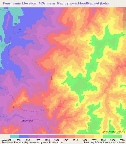 Pensilvania,Colombia Elevation Map