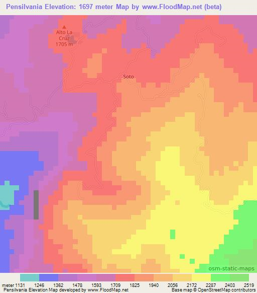 Pensilvania,Colombia Elevation Map