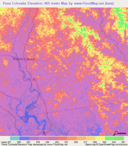 Pena Colorada,Colombia Elevation Map