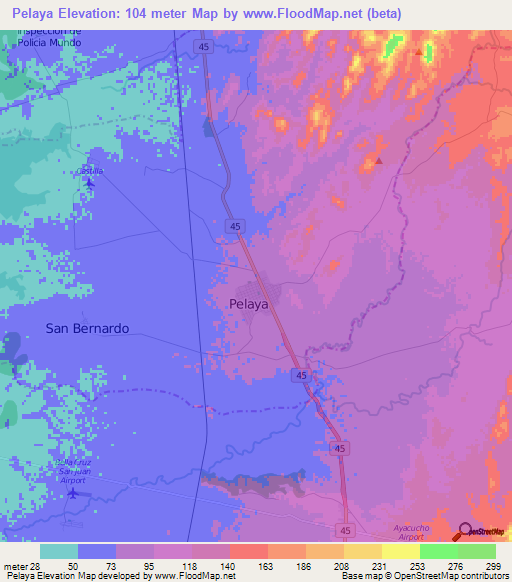 Pelaya,Colombia Elevation Map