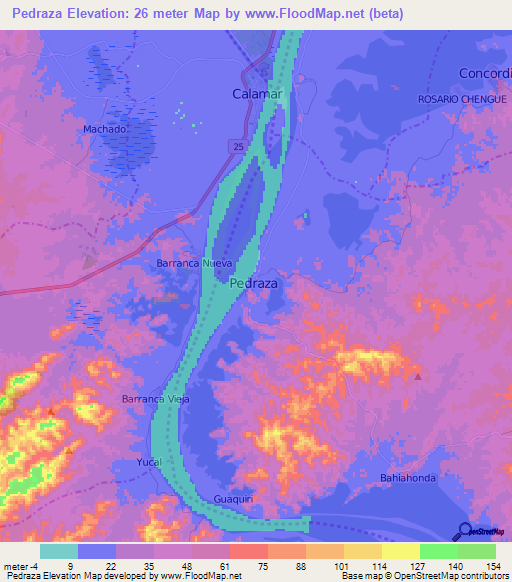 Pedraza,Colombia Elevation Map