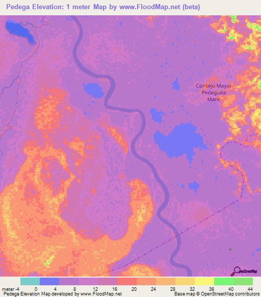 Pedega,Colombia Elevation Map