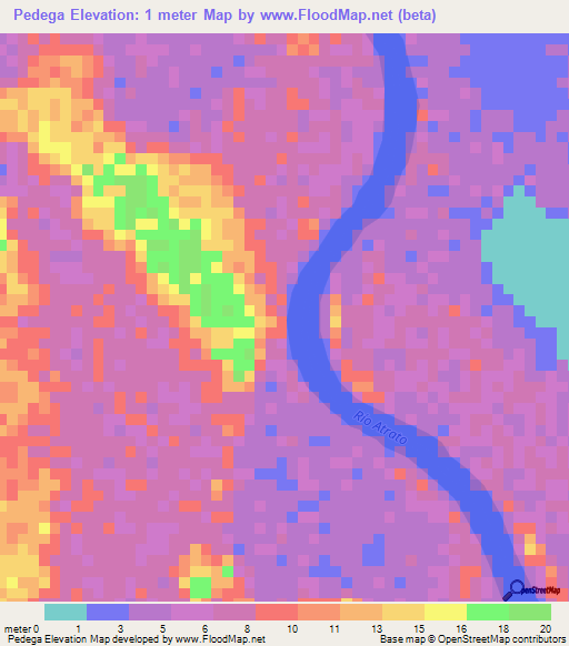 Pedega,Colombia Elevation Map