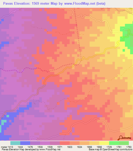 Pavas,Colombia Elevation Map