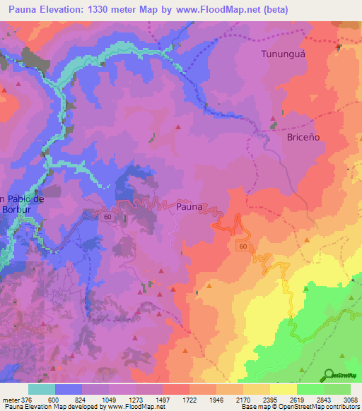 Pauna,Colombia Elevation Map