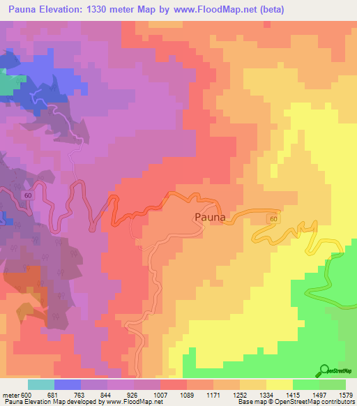 Pauna,Colombia Elevation Map