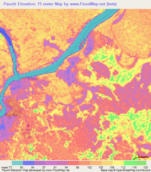 Pauchi,Colombia Elevation Map