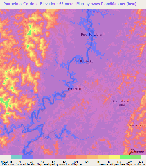 Patrocinio Cordoba,Colombia Elevation Map