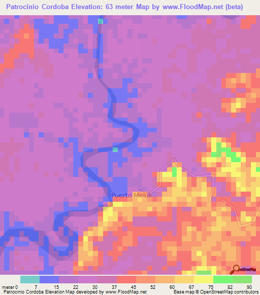 Patrocinio Cordoba,Colombia Elevation Map