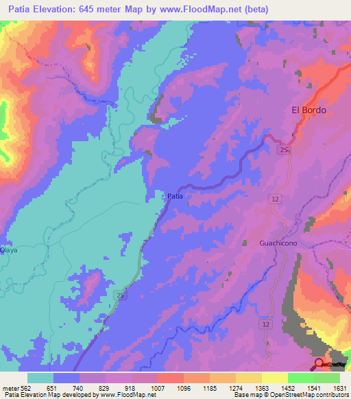 Patia,Colombia Elevation Map