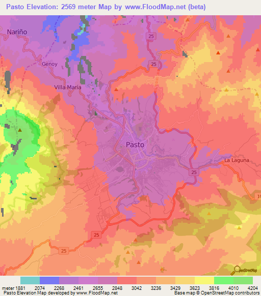 Pasto,Colombia Elevation Map