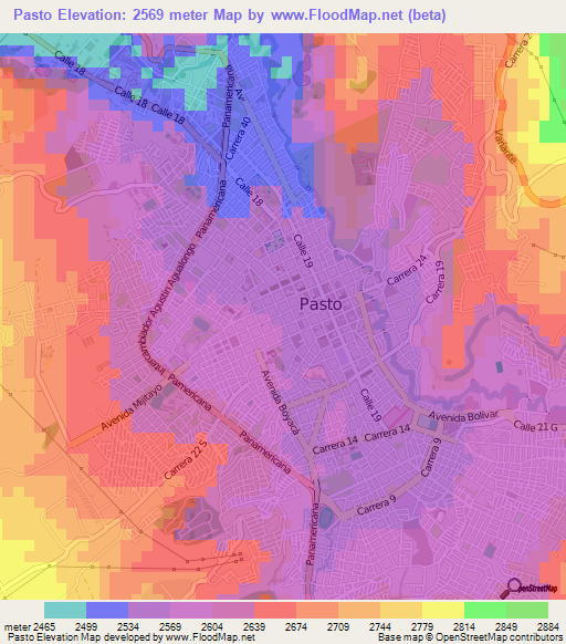 Pasto,Colombia Elevation Map