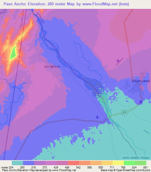 Paso Ancho,Colombia Elevation Map