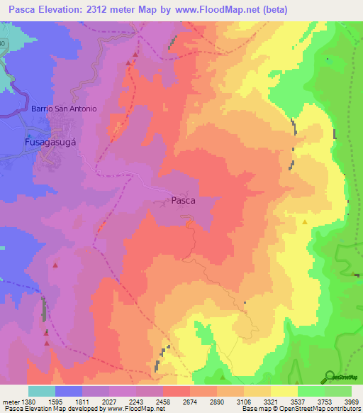 Pasca,Colombia Elevation Map