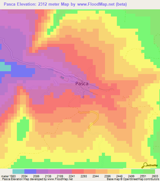 Pasca,Colombia Elevation Map