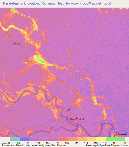 Paratebueno,Colombia Elevation Map