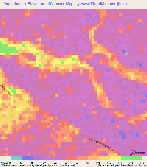 Paratebueno,Colombia Elevation Map