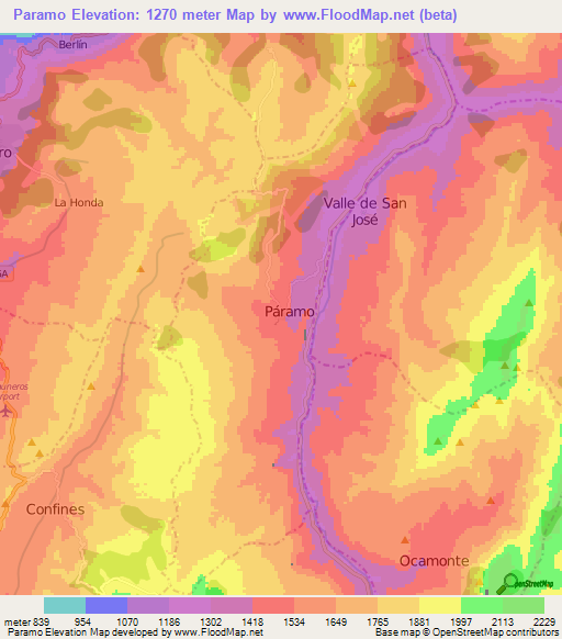 Paramo,Colombia Elevation Map