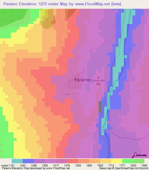 Paramo,Colombia Elevation Map