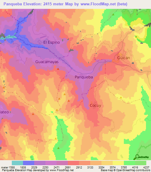 Panqueba,Colombia Elevation Map