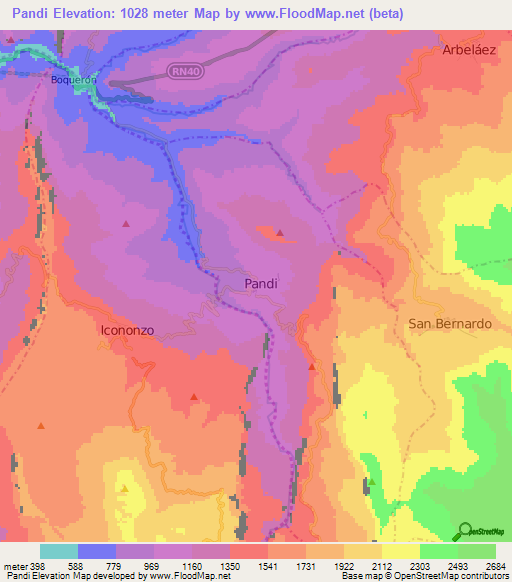 Pandi,Colombia Elevation Map