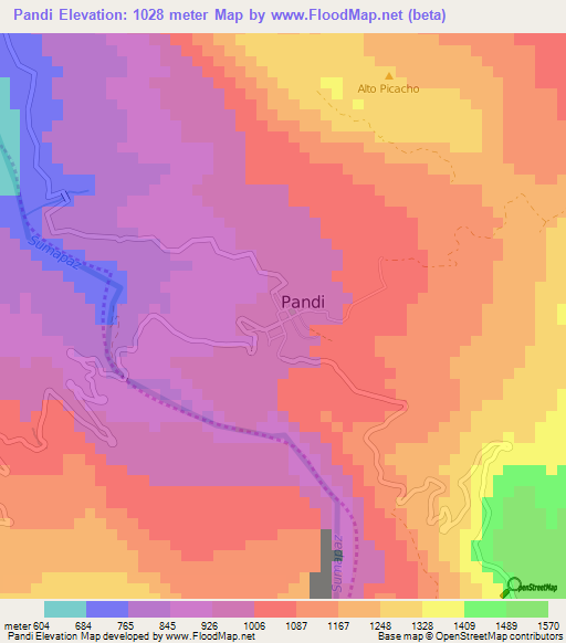 Pandi,Colombia Elevation Map