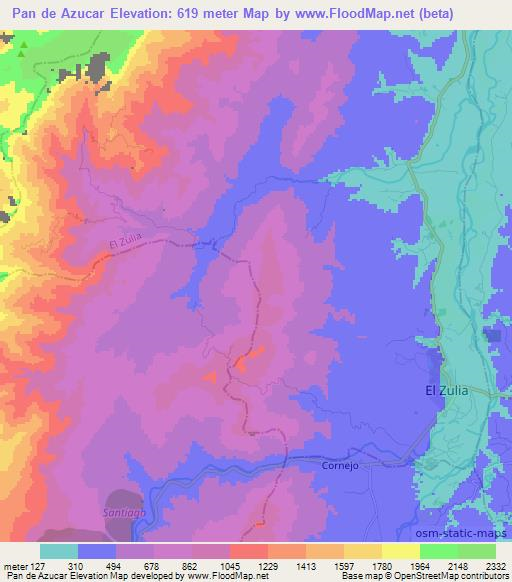 Pan de Azucar,Colombia Elevation Map