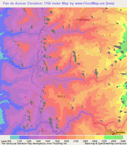 Pan de Azucar,Colombia Elevation Map