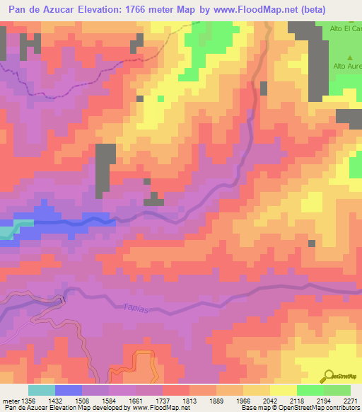 Pan de Azucar,Colombia Elevation Map