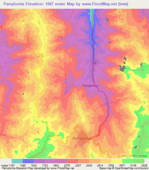 Pamplonita,Colombia Elevation Map