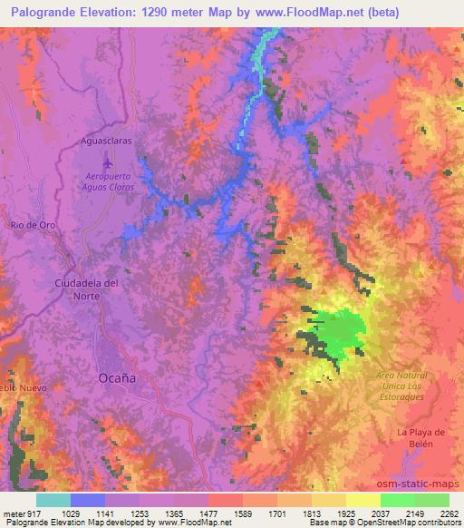 Palogrande,Colombia Elevation Map