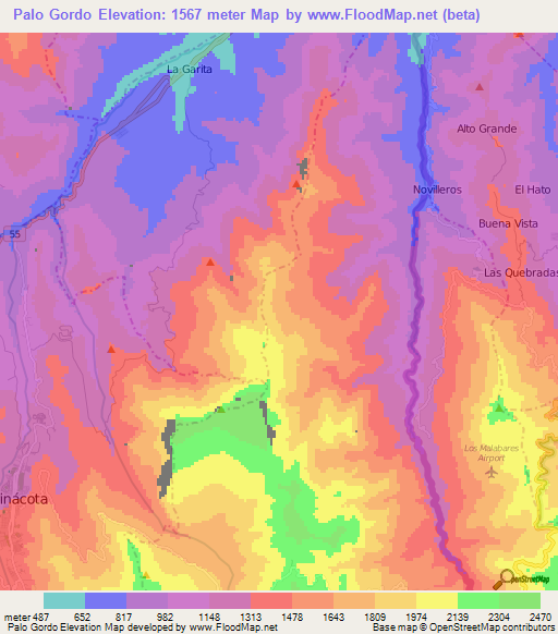 Palo Gordo,Colombia Elevation Map