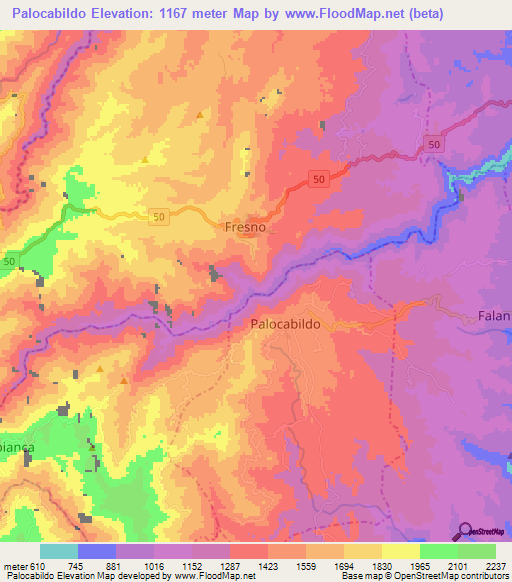 Palocabildo,Colombia Elevation Map