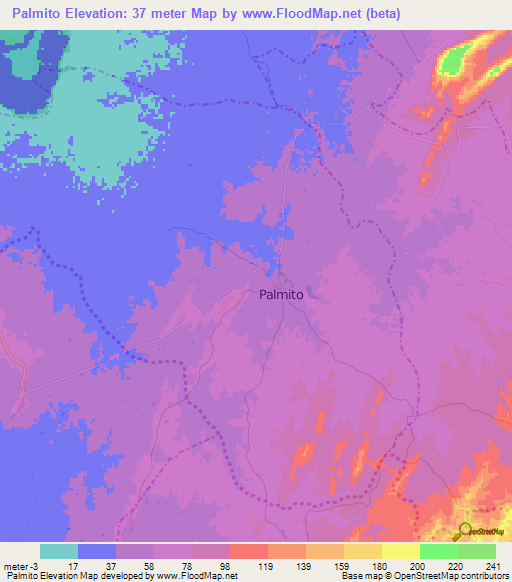 Palmito,Colombia Elevation Map