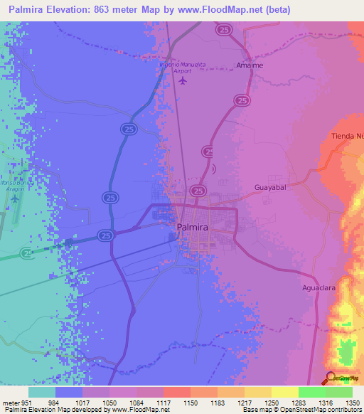 Palmira,Colombia Elevation Map