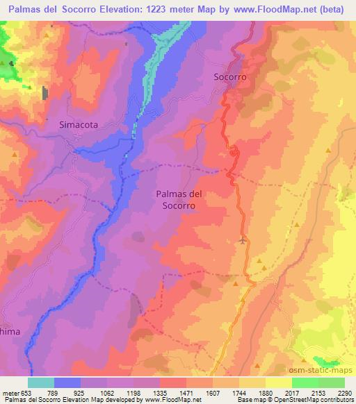 Palmas del Socorro,Colombia Elevation Map