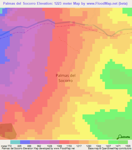 Palmas del Socorro,Colombia Elevation Map