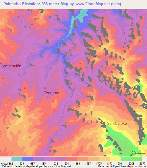 Palmarito,Colombia Elevation Map