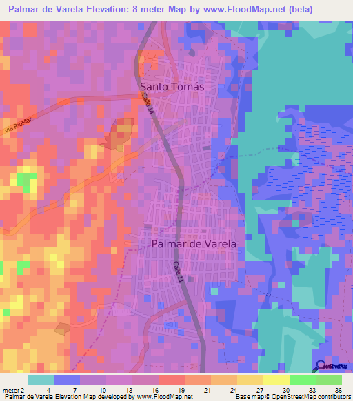 Palmar de Varela,Colombia Elevation Map