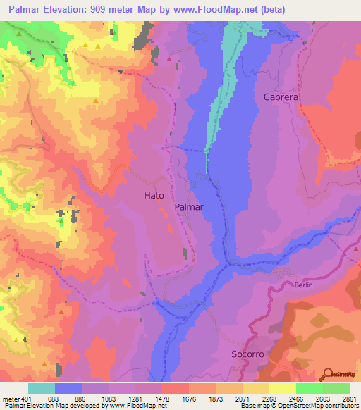 Palmar,Colombia Elevation Map