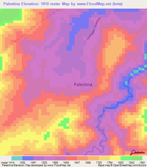 Palestina,Colombia Elevation Map