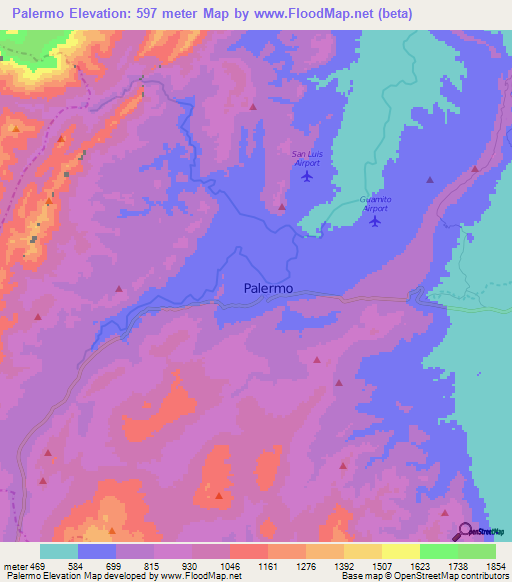 Palermo,Colombia Elevation Map